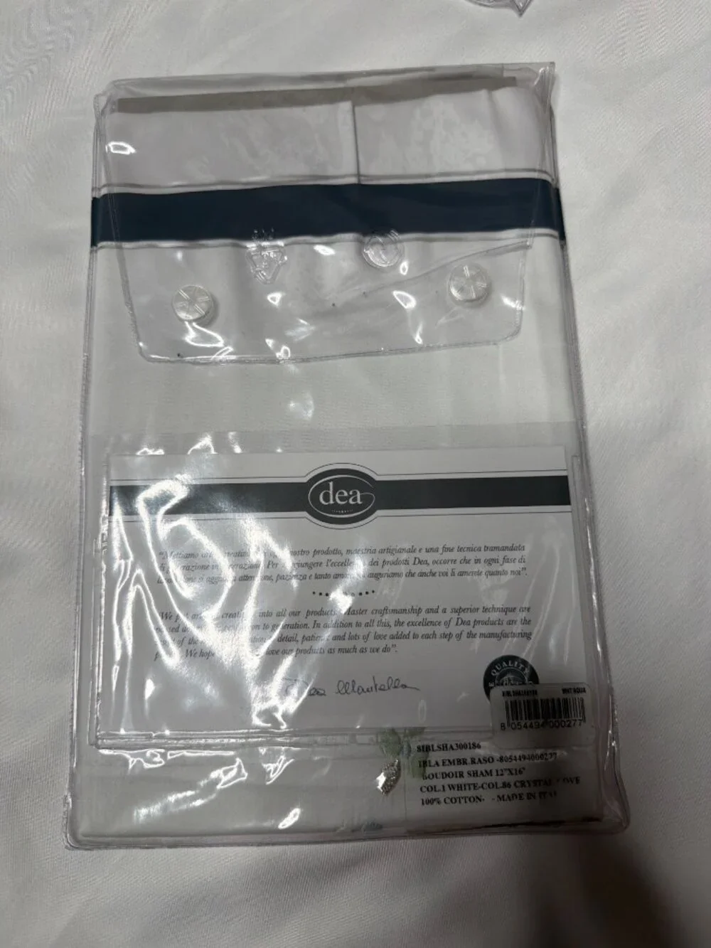 NWT Dea Linens Ibla Embroidery Sham White /Aqua Size Boudoir